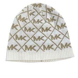 Michael Kors Cream and Gold Logo Beanie